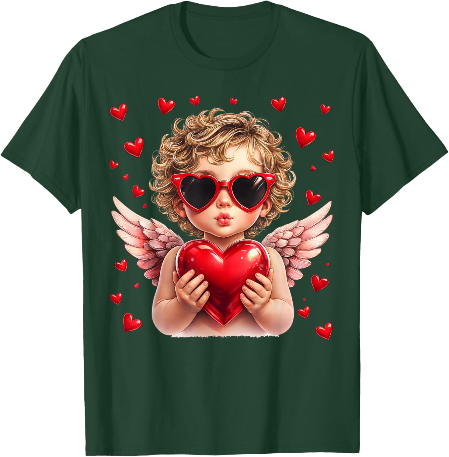 Vintage Cupid Blowing Bubble Gum Heart Sunglasses Valentines T-Shirt - T-Shirt | Forest