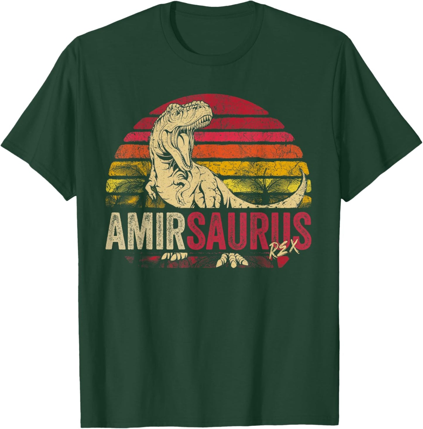 Amir Saurus Funny Personalized Dinosaur T Rex Boys Name T-Shirt - T-Shirt | Forest