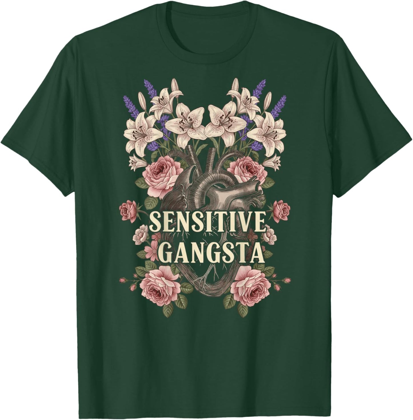 Sensitive Gangsta Floral Heart Nature Lover Women Aesthetic T-Shirt - T-Shirt | Forest