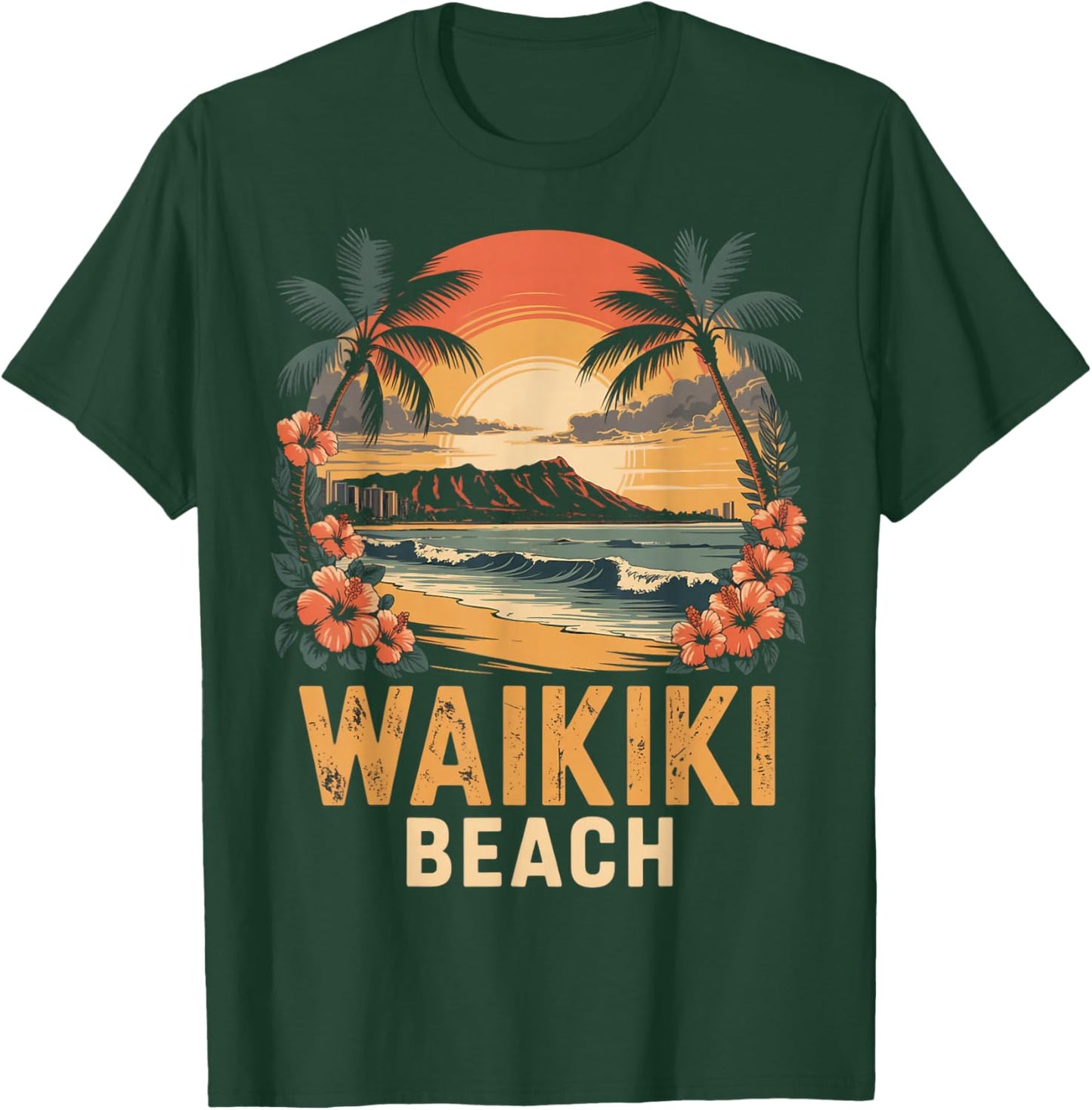 Tropical Waikiki Honolulu Hawaii Island Waikiki T-Shirt - T-Shirt | Forest