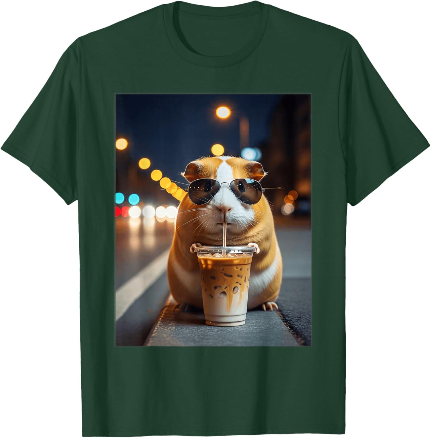 Funny Guinea Pig Drinking Iced Coffee Meme T-Shirt - T-Shirt | Forest