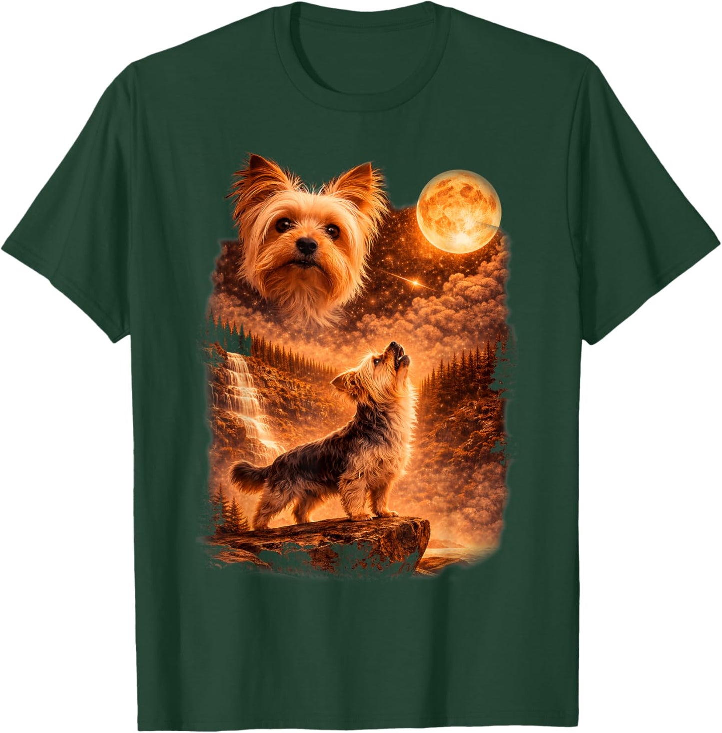 Yorkie Howling to The Moon Funny Vintage 90s Dog Lover T-Shirt - T-Shirt | Forest