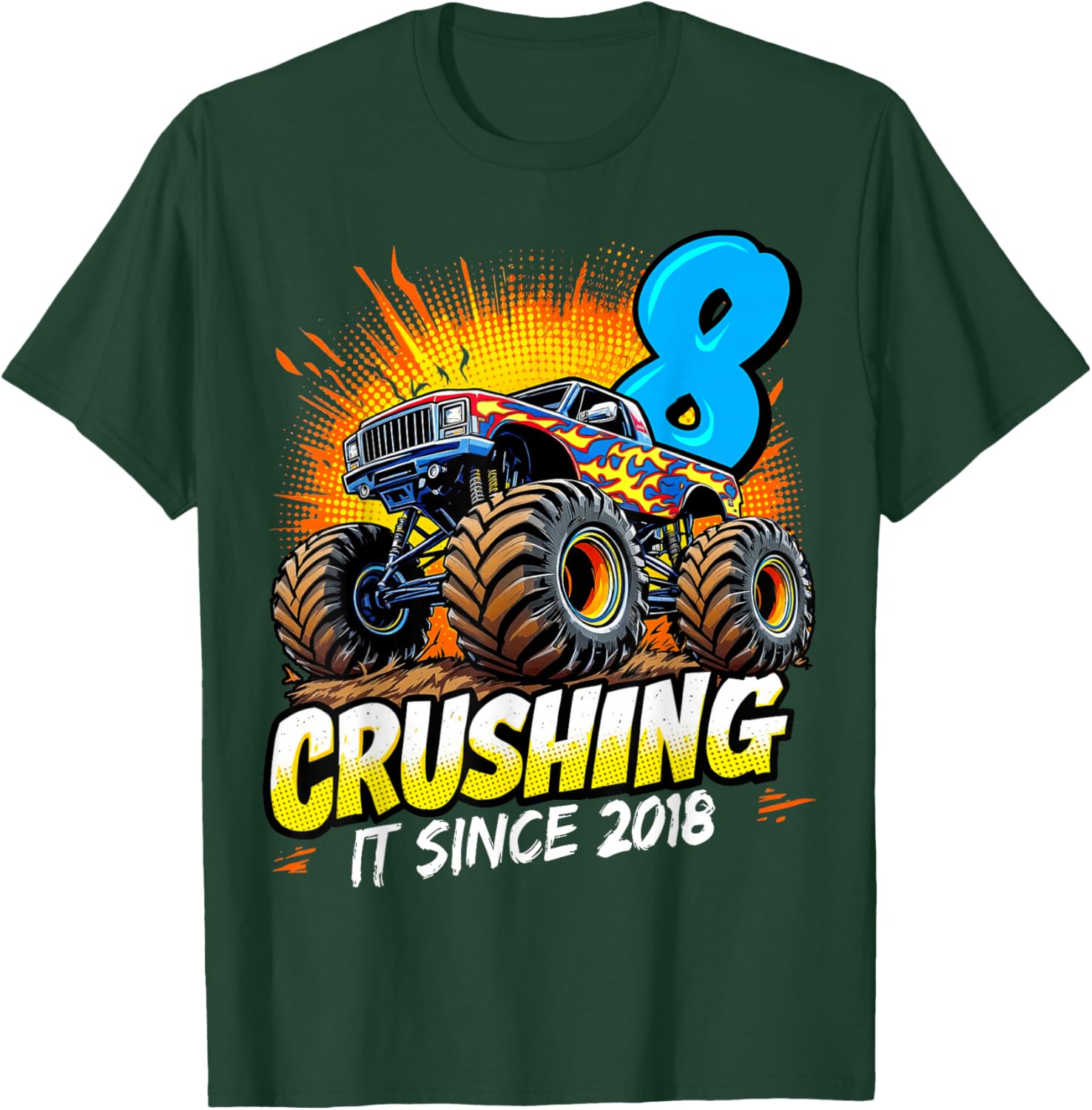 Birthday Monster Truck 8 Year Old Boys 8th Party Born 2018 T-Shirt - T-Shirt | Forest
