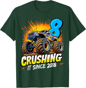 Birthday Monster Truck 8 Year Old Boys 8th Party Born 2018 T-Shirt - T-Shirt | Forest