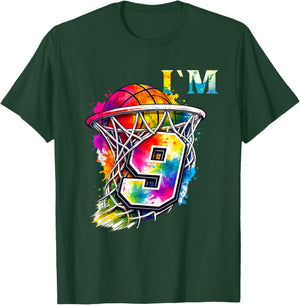 I'm 9 Basketball Theme Birthday Party Celebration 9th T-Shirt - T-Shirt | Forest