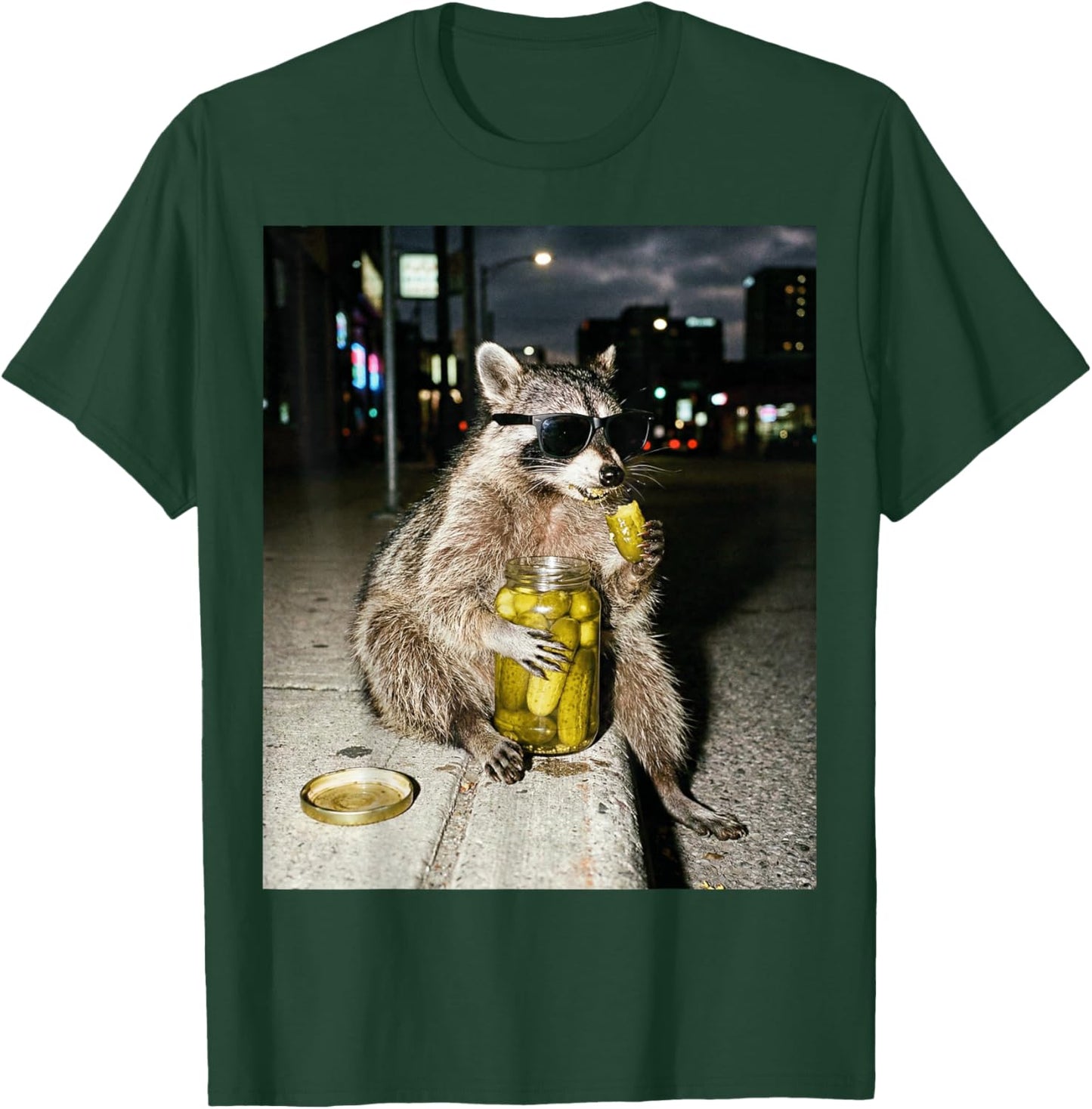 Funny Raccoon Eating Pickles Meme Men Women T-Shirt - T-Shirt | Forest