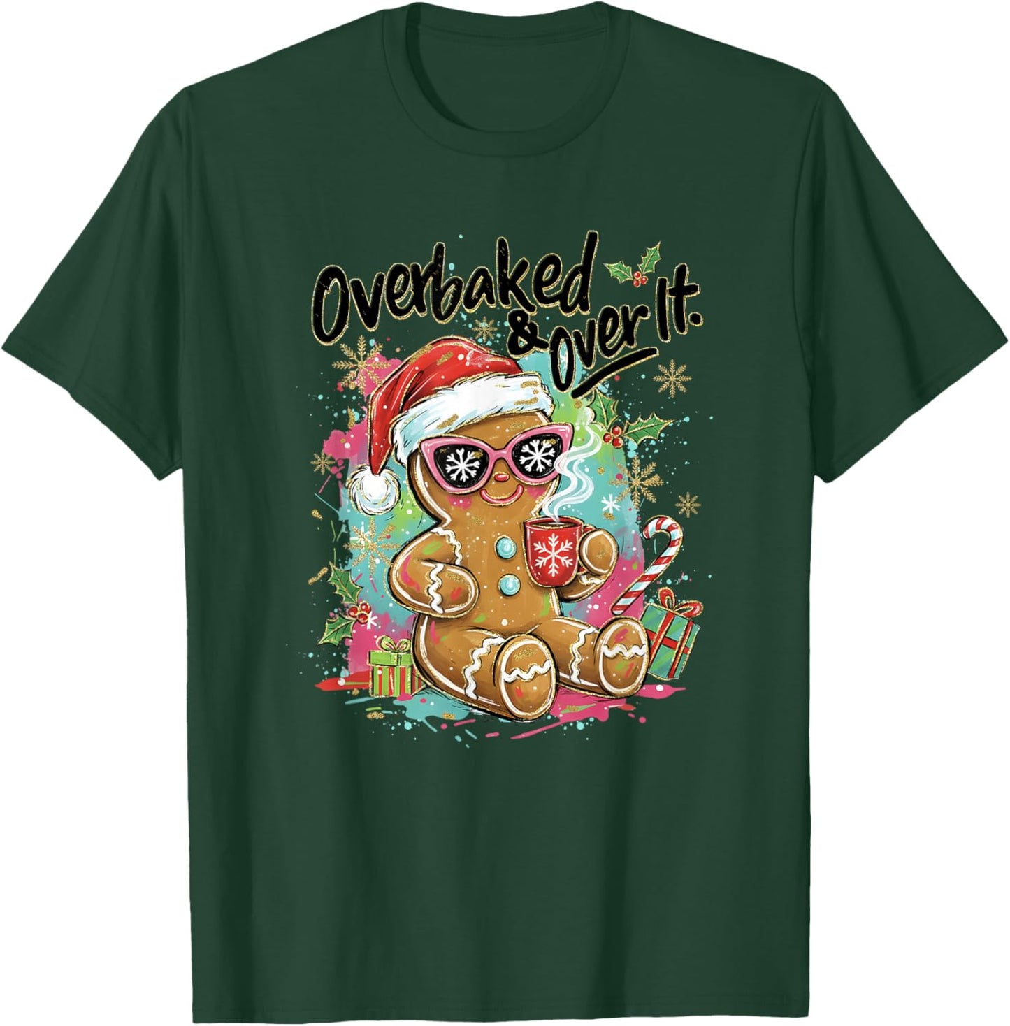 Retro Funny Sunglasses Over Baked and Over It Gingerbread T-Shirt - T-Shirt | Forest