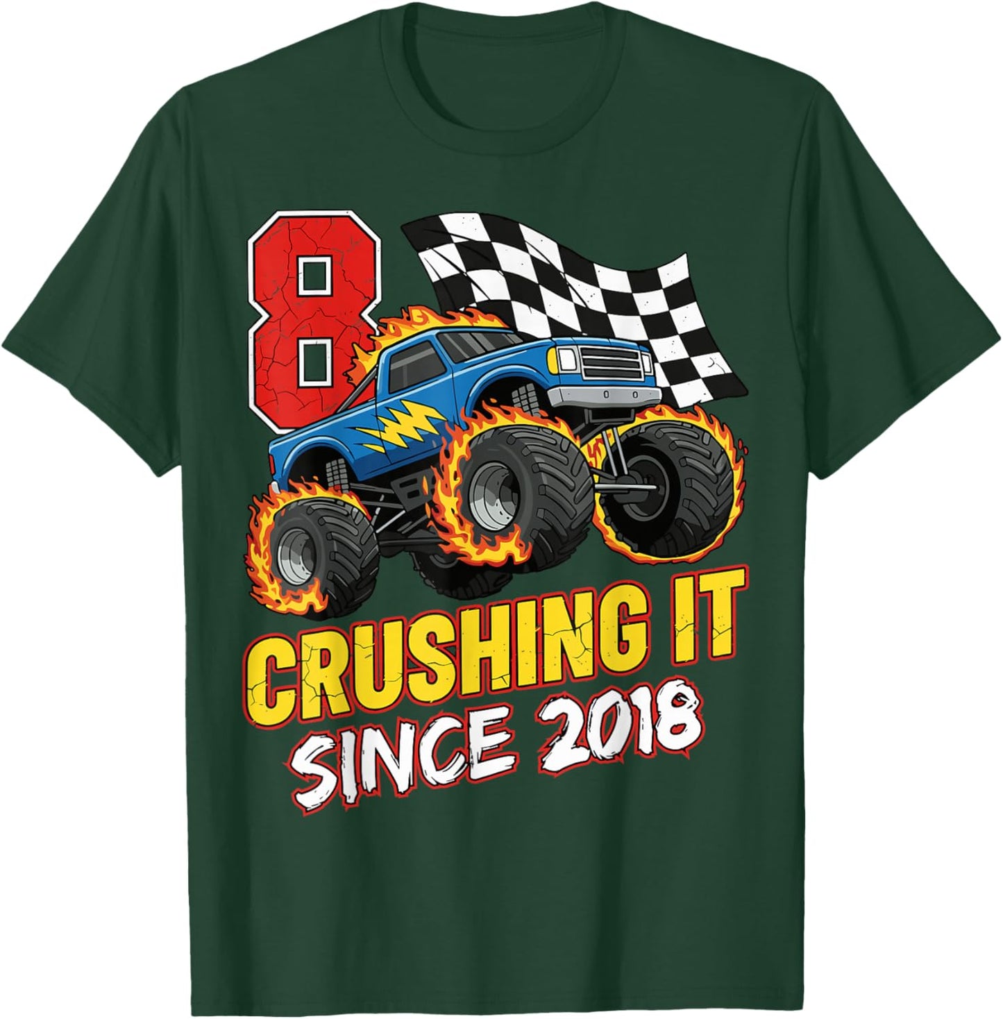 Birthday Monster Truck 8 Year Old Boys 8th Party Born 2018 T-Shirt - T-Shirt | Forest
