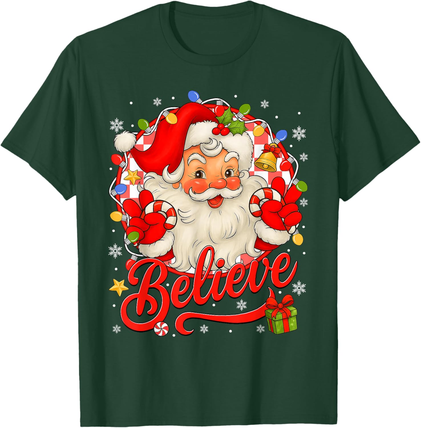 Vintage Santa Claus Believe Christmas Vibes Women Boys Girls T-Shirt - T-Shirt | Forest