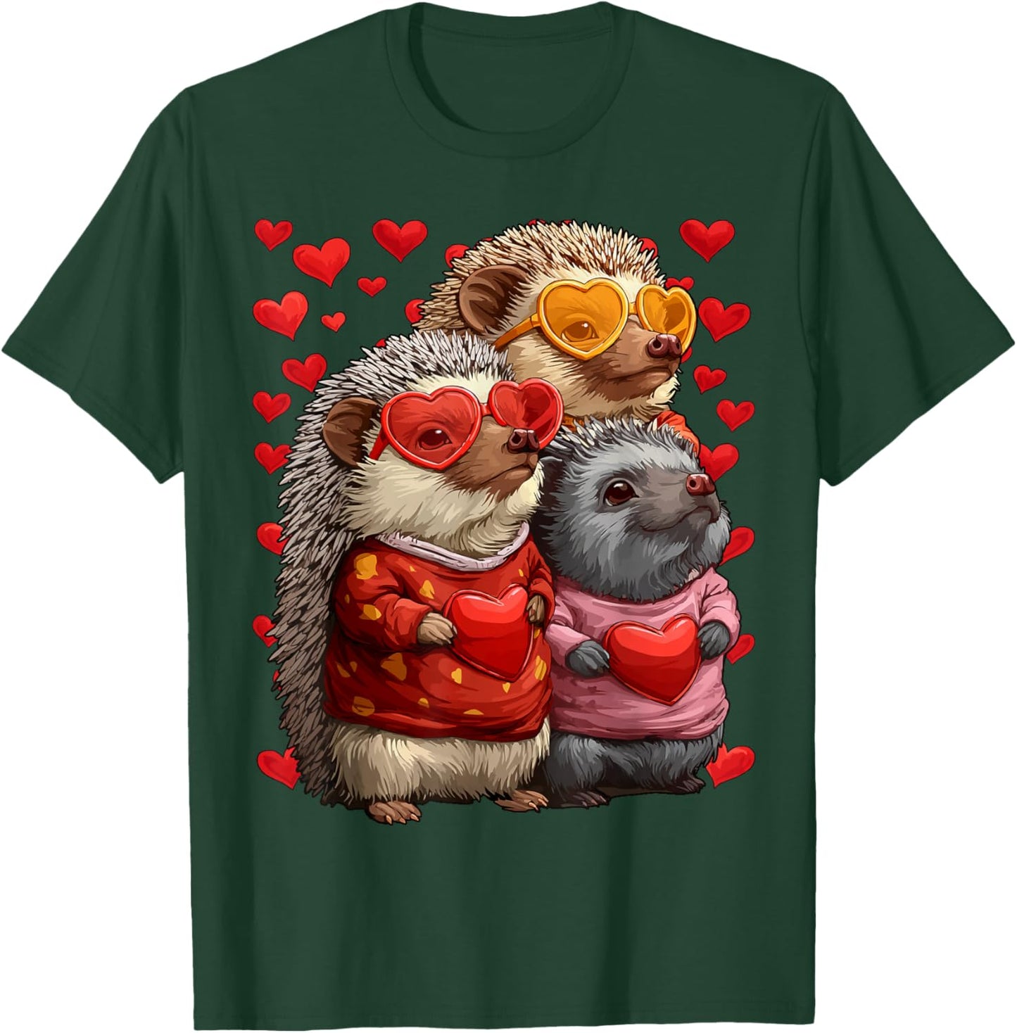 Cute Hedgehogs with Heart Sunglasses Valentines Day Hearts T-Shirt - T-Shirt | Forest