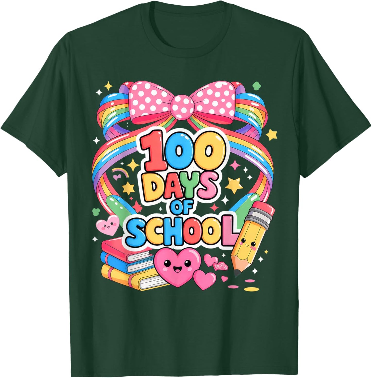 100th Day of School 100 Days Teacher Coquette Bow T-Shirt - T-Shirt | Forest