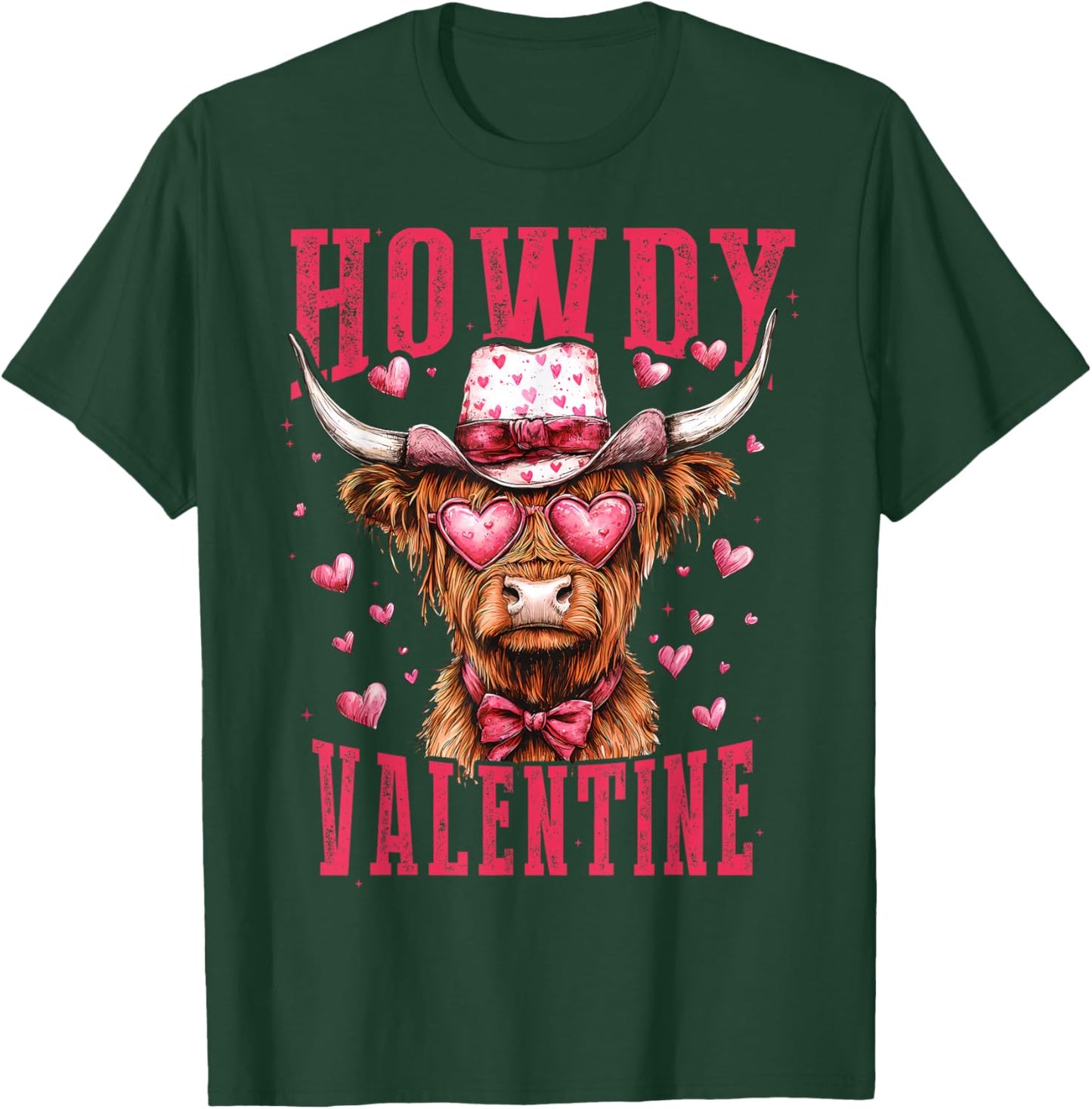 Retro Howdy Valentine Western Highland Cow Heart Glasses T-Shirt - T-Shirt | Forest