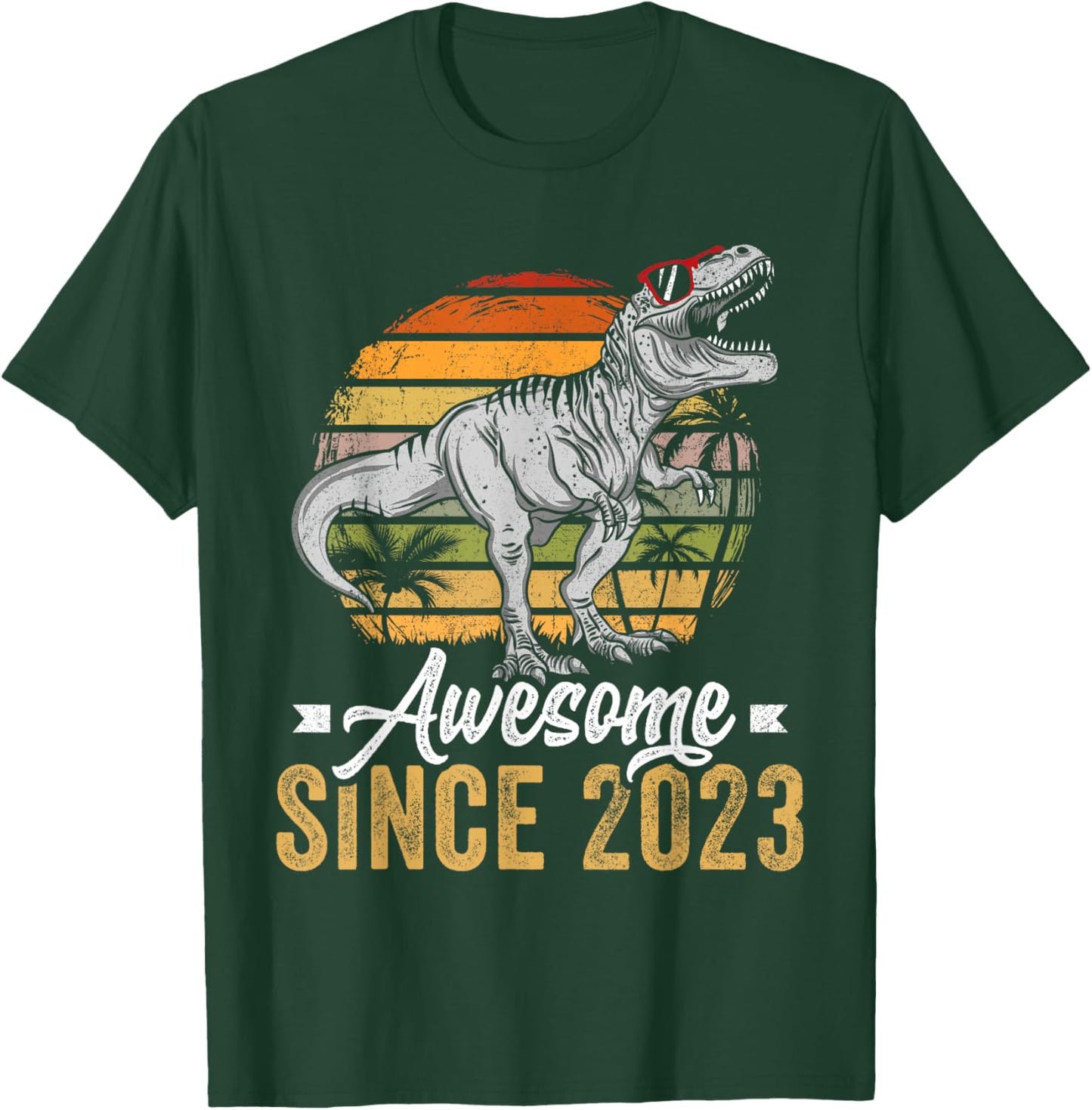 Awesome Since 2023 3 Years Old 3rd Birthday T-Rex Dinosaur T-Shirt - T-Shirt | Forest