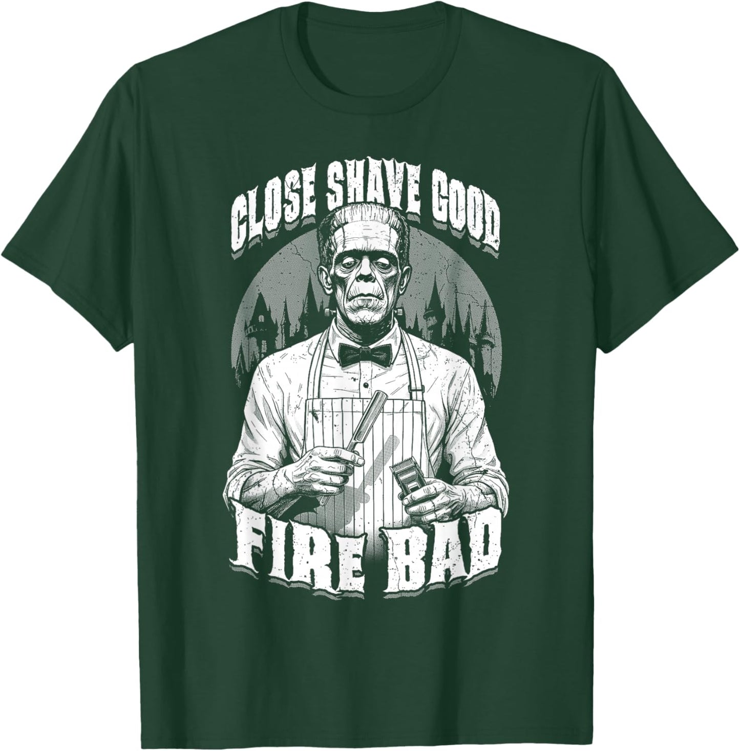 Barber Halloween Funny Frankenstein Close Shave Good Barbers T-Shirt - T-Shirt | Forest