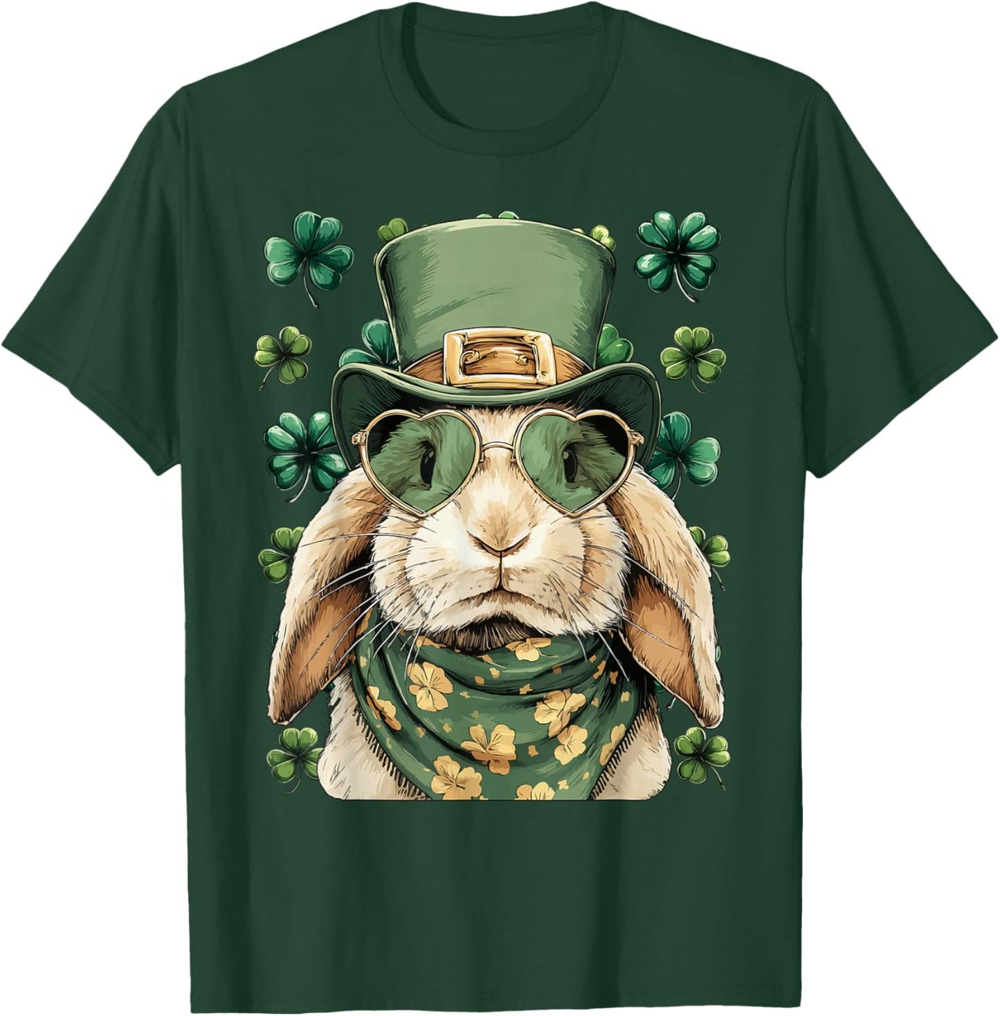Irish Rabbit with Sunglasses Shamrocks St Patricks Day Bunny T-Shirt - T-Shirt | Forest