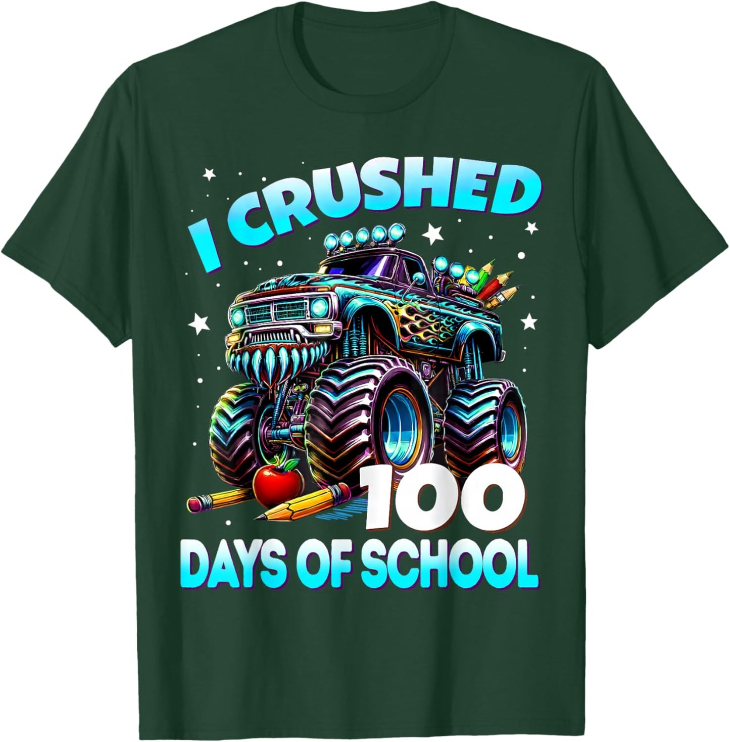I Crushed 100 Days of School Monster Truck 100th Day Boys T-Shirt - T-Shirt | Forest