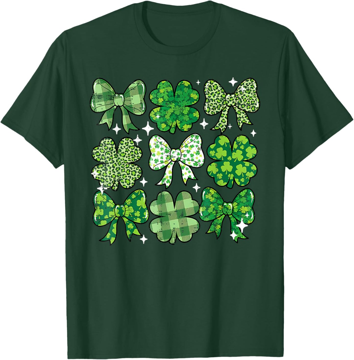 St Patricks Day Bow Coquette Saint Paddys Girls Kids Women T-Shirt - T-Shirt | Forest