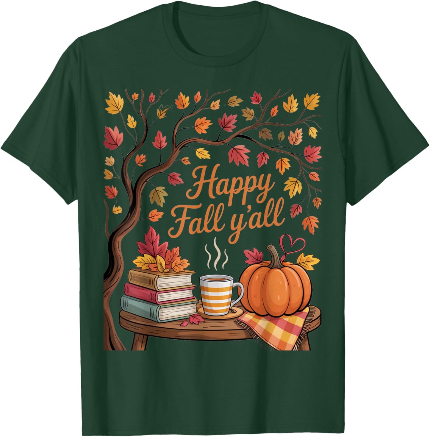 Happy Fall Y'all Floral Pumpkin Autumn Coffee Women T-Shirt - T-Shirt | Forest