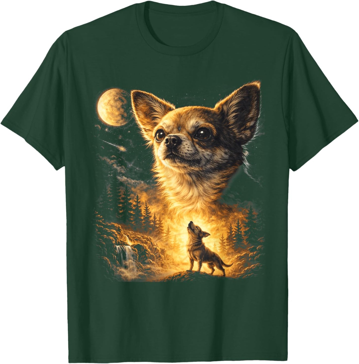 Chihuahua Howling The Moon Funny Chihuahua Meme Dog Parody T-Shirt - T-Shirt | Forest