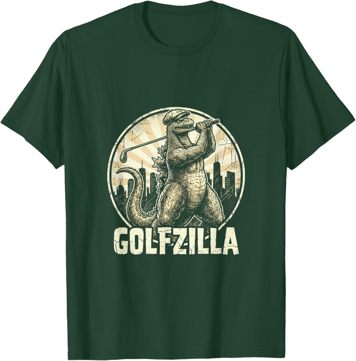 Golfzilla Humorous Giant Reptile Golfer Cityscape Game T-Shirt - T-Shirt | Forest