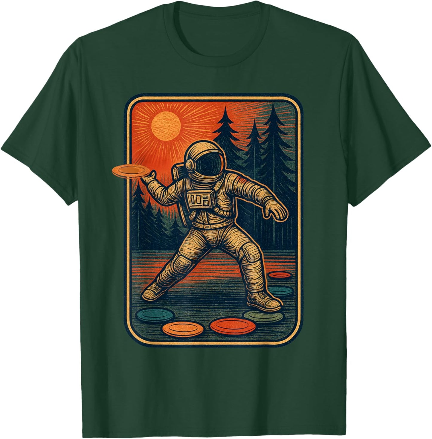 Astronaut Disc Golfer Funny Disc Golf T-Shirt - T-Shirt | Forest