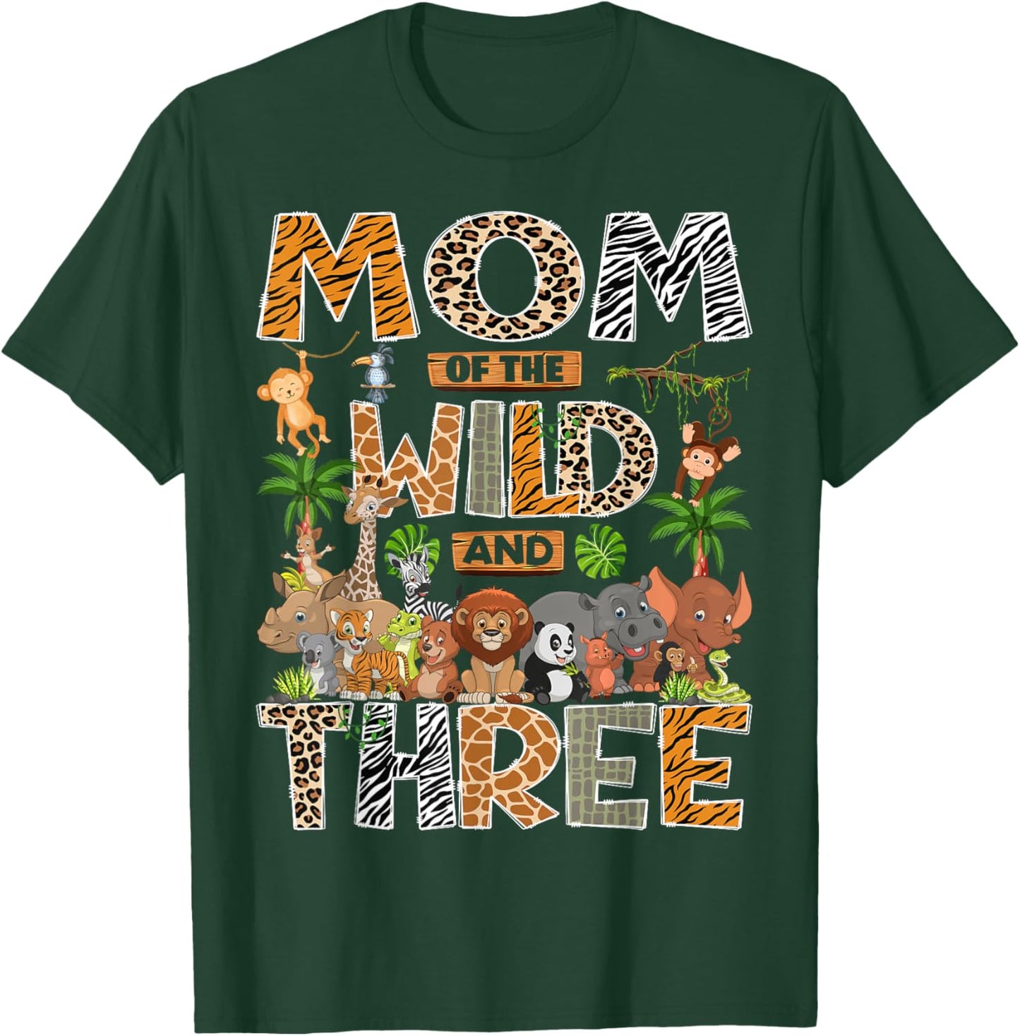 Mom of The Wild & Three 3rd Birthday Boy Safari Jungle T-Shirt - T-Shirt | Forest