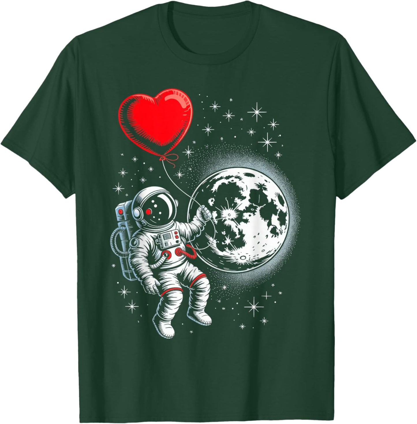 Space Astronaut Heart Balloon Valentine T-Shirt - T-Shirt | Forest