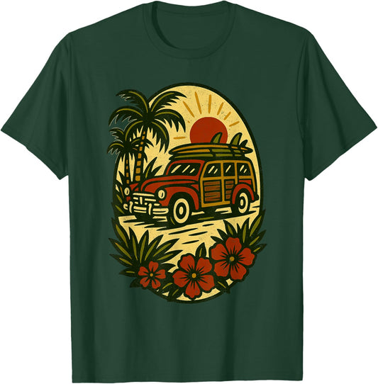 Woody Surfer Van | Traditional Tattoo Art T-Shirt - T-Shirt | Forest