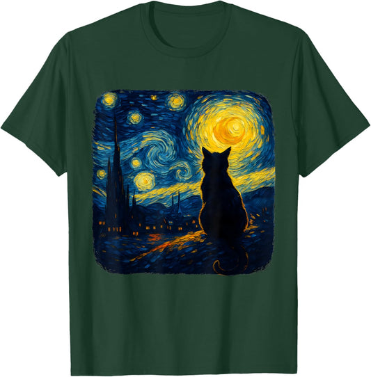 Cat Starry Funny Night Cat Lover Van Gogh Cat Mom Cat Dad T-Shirt - T-Shirt | Forest