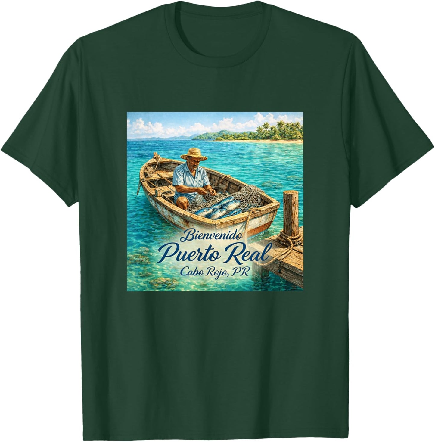 Puerto Real Cabo Rojo PR – Coastal Fishing Village Design T-Shirt - T-Shirt | Forest