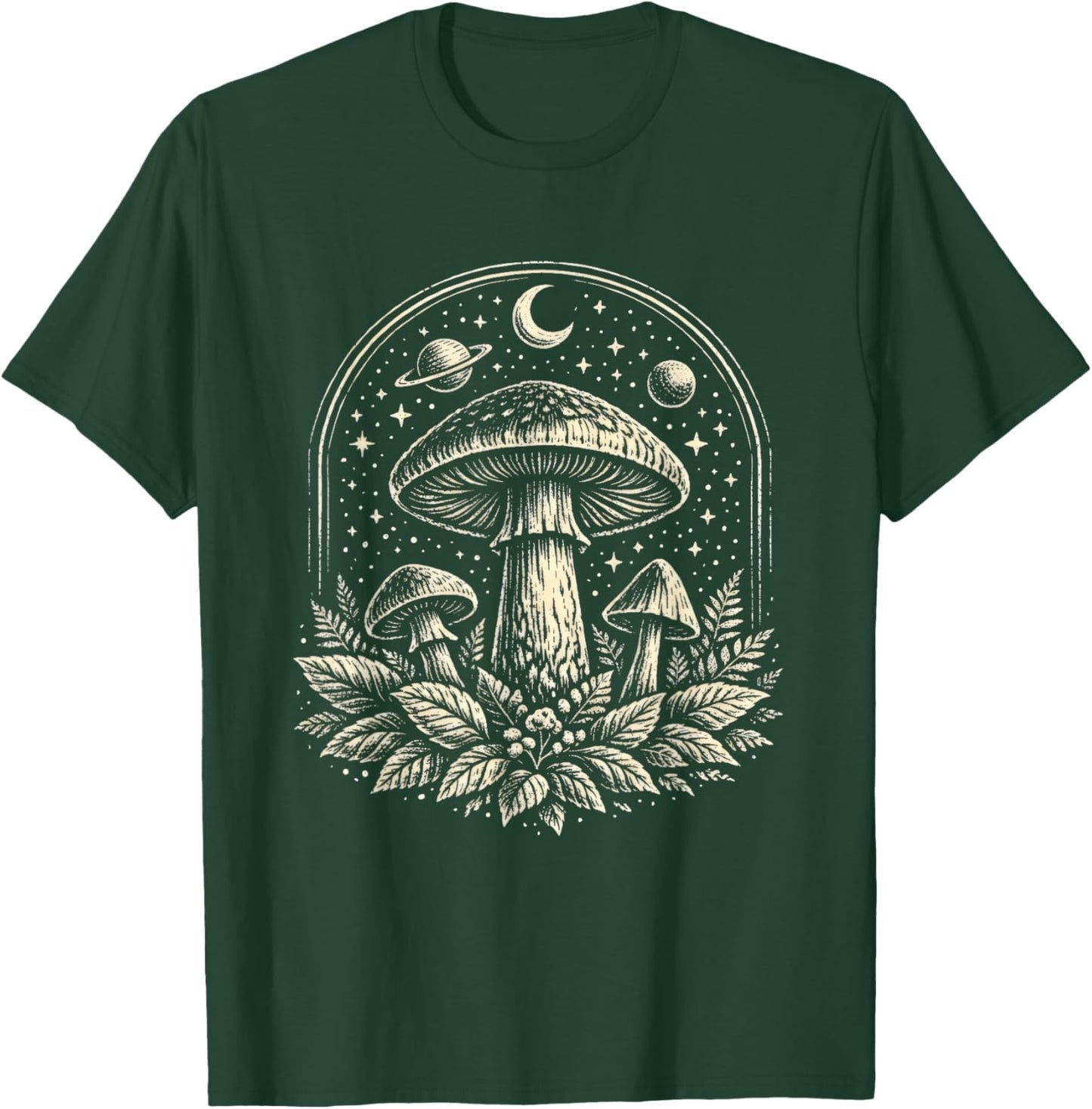 Celestial Mushroom Moon Planet Witchy Fungi Forest T-Shirt - T-Shirt | Forest