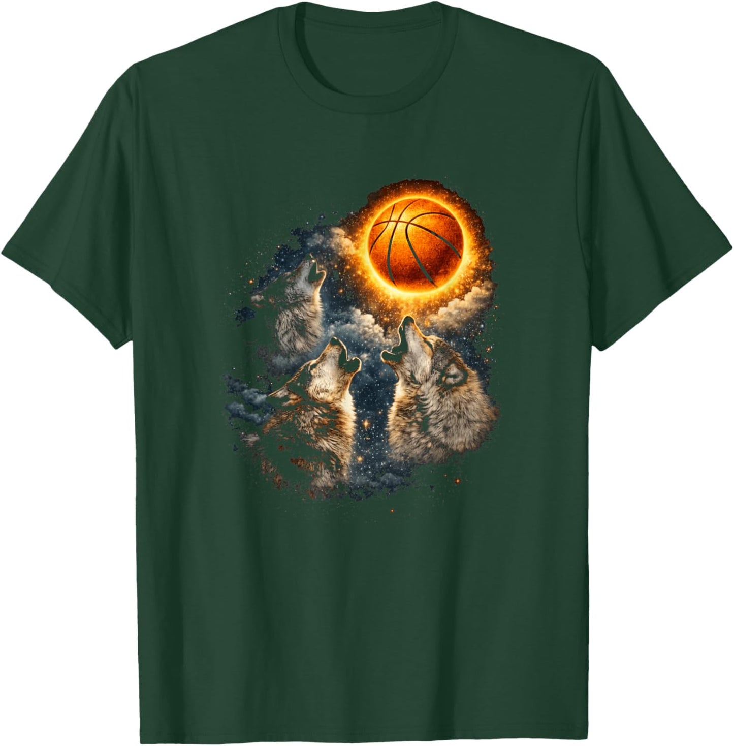 Wolf Howling at Moon and Basketball T-Shirt - T-Shirt | Forest
