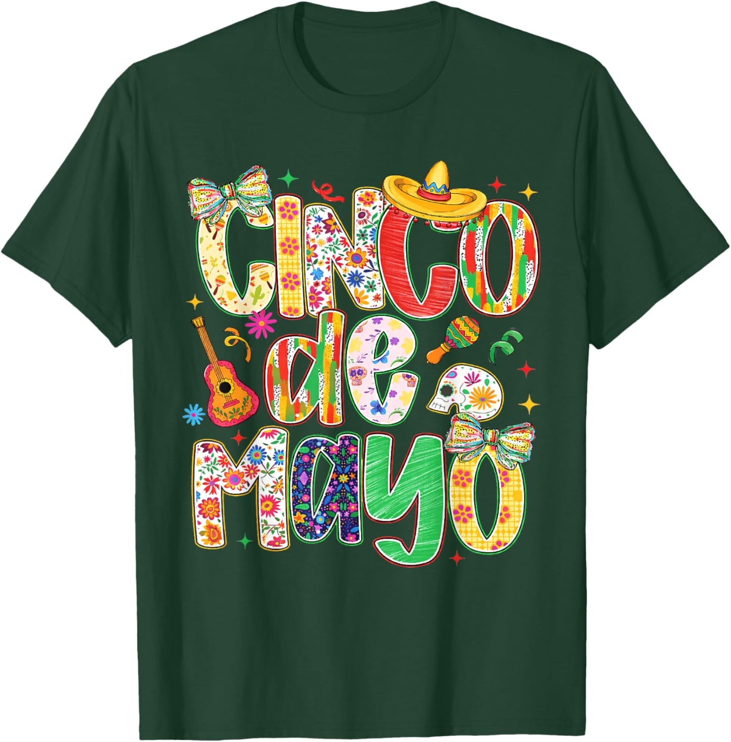 Cinco De Mayo Floral Fiesta Bow Sombrero Girl Women T-Shirt - T-Shirt | Forest