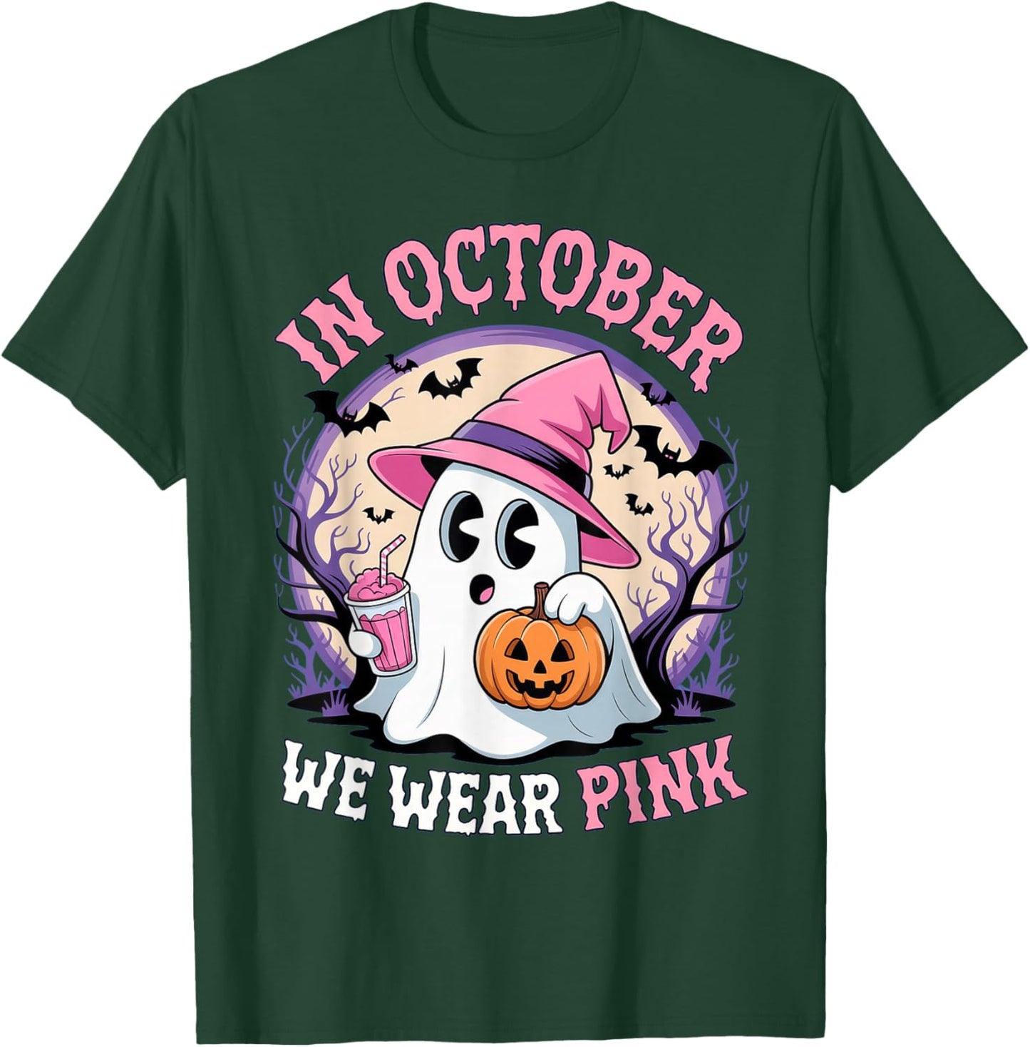 Breast Cancer in October We Wear Pink Ghost T-Shirt - T-Shirt | Forest