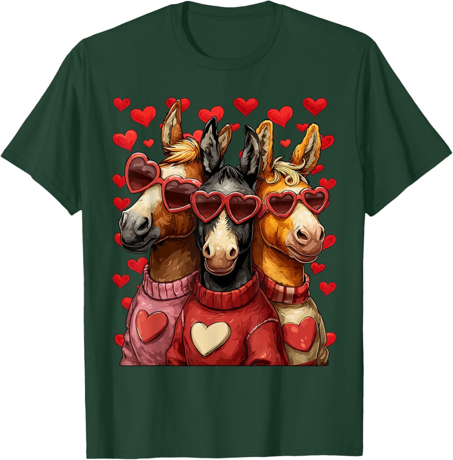 Cute Horses with Heart Sunglasses Valentines Day Hearts Love T-Shirt - T-Shirt | Forest