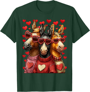 Cute Horses with Heart Sunglasses Valentines Day Hearts Love T-Shirt - T-Shirt | Forest