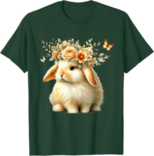 Easter Bunny with Floral Flower Crown Cute Girls Women T-Shirt - T-Shirt | Forest
