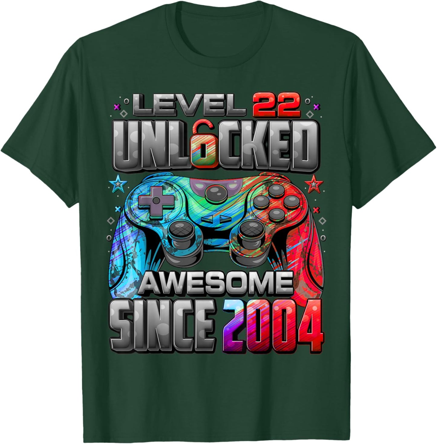 Level 22 Unlocked Awesome Since 2004 22nd Birthday Gaming T-Shirt - T-Shirt | Forest