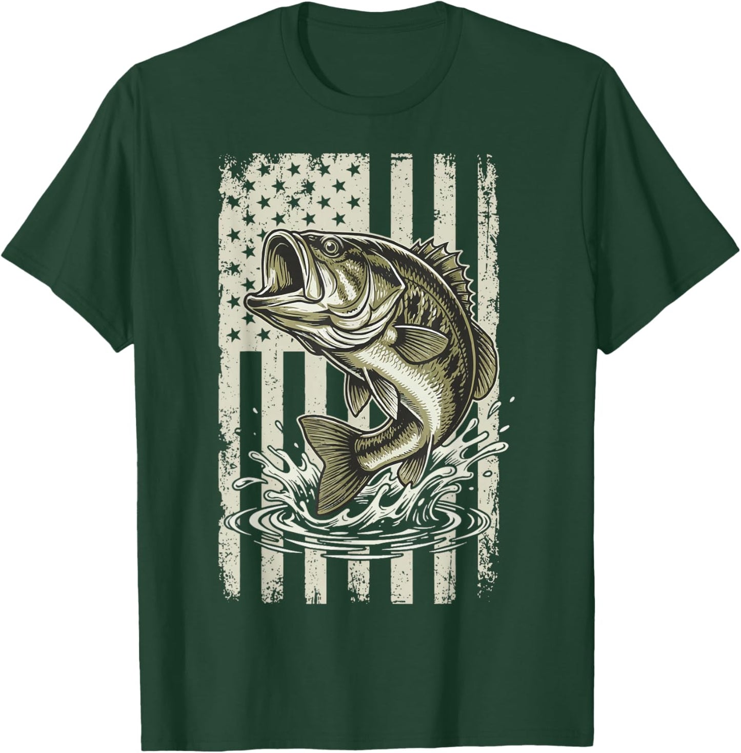 Bass Fish USA Flag Fishing 4th of July Patriot T-Shirt - T-Shirt | Forest