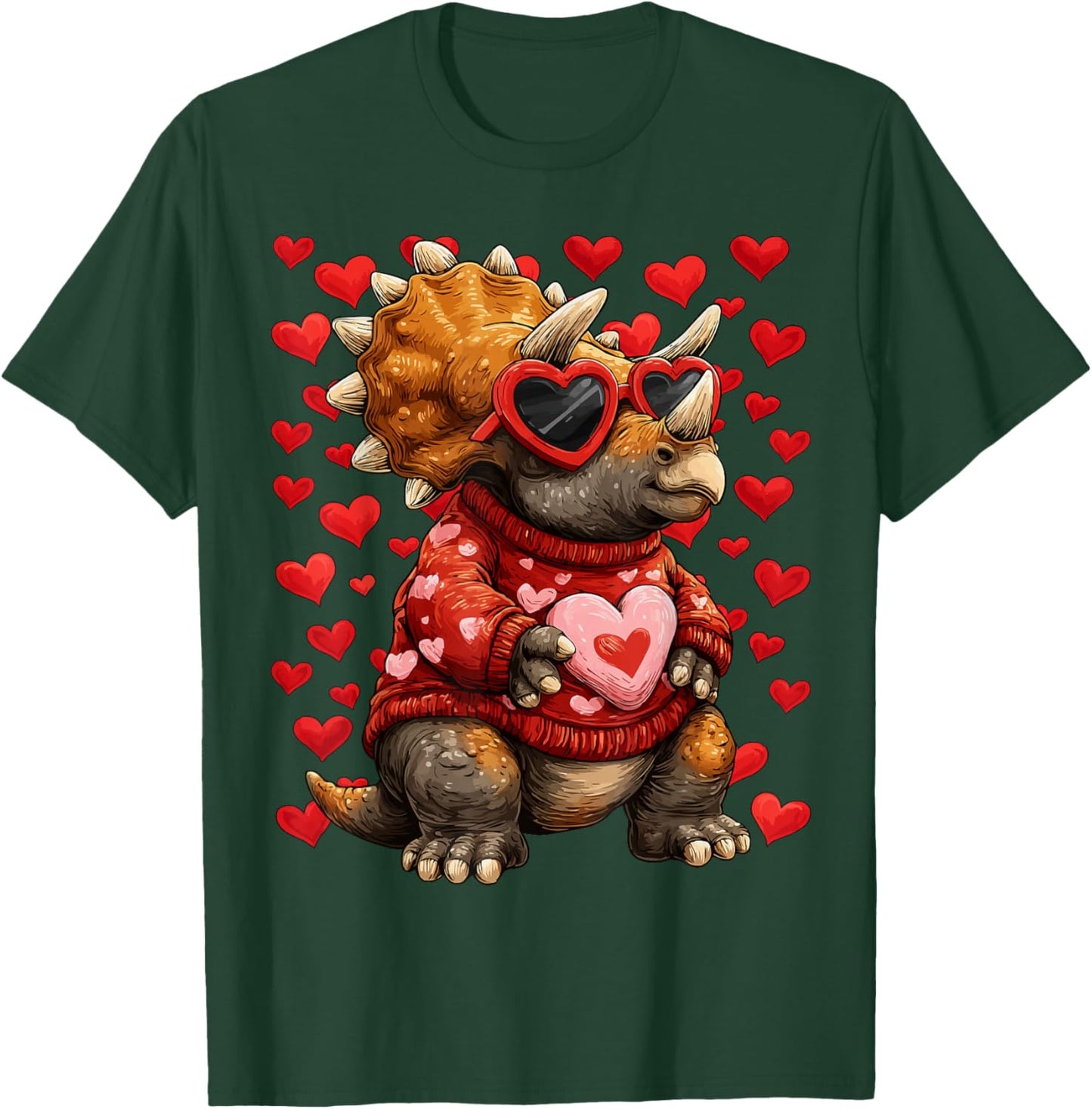 Triceratops with Heart Sunglasses Valentines Day Dinosaurs T-Shirt - T-Shirt | Forest