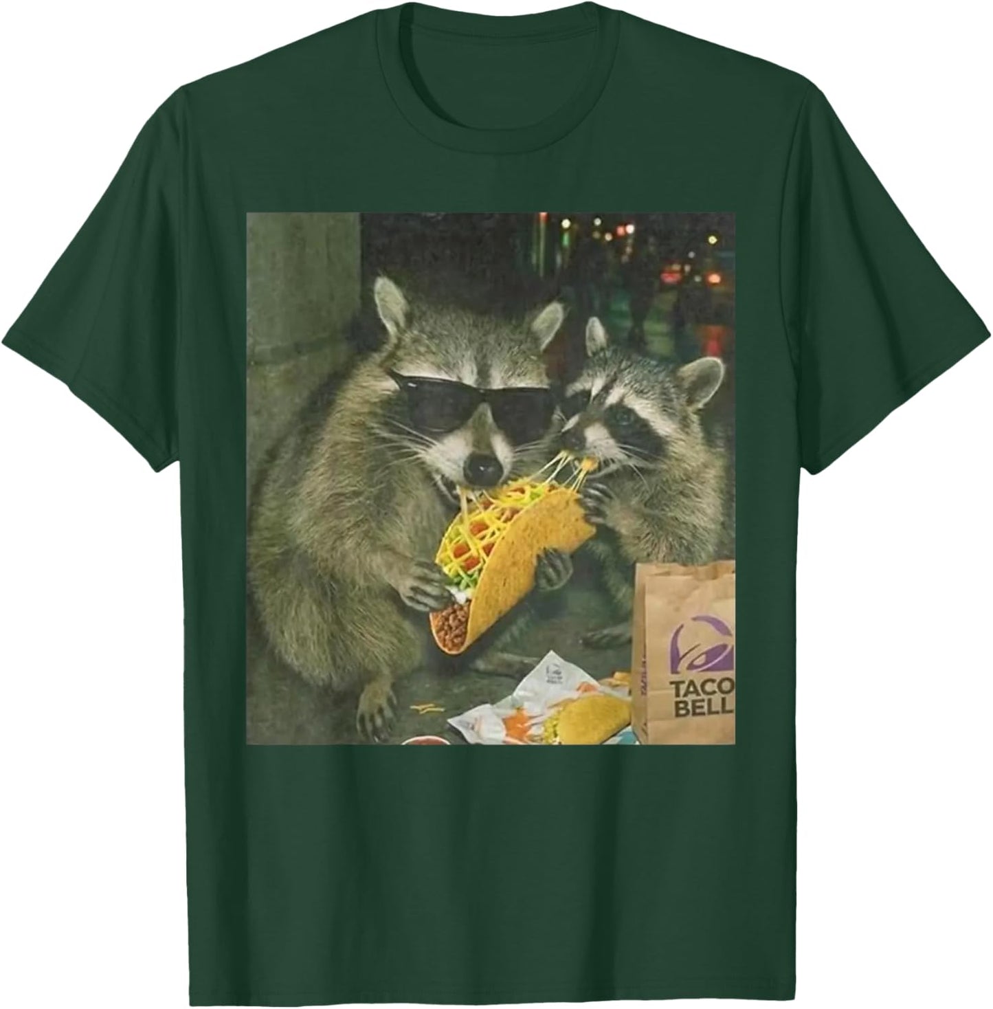Funny Vintage Raccoon Eating Tacos Meme Humor Men Women T-Shirt - T-Shirt | Forest