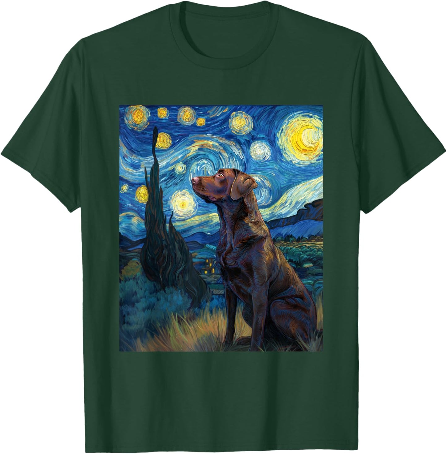 Labrador Retriever Dog Van Gogh Starry Night Graphic T-Shirt - T-Shirt | Forest