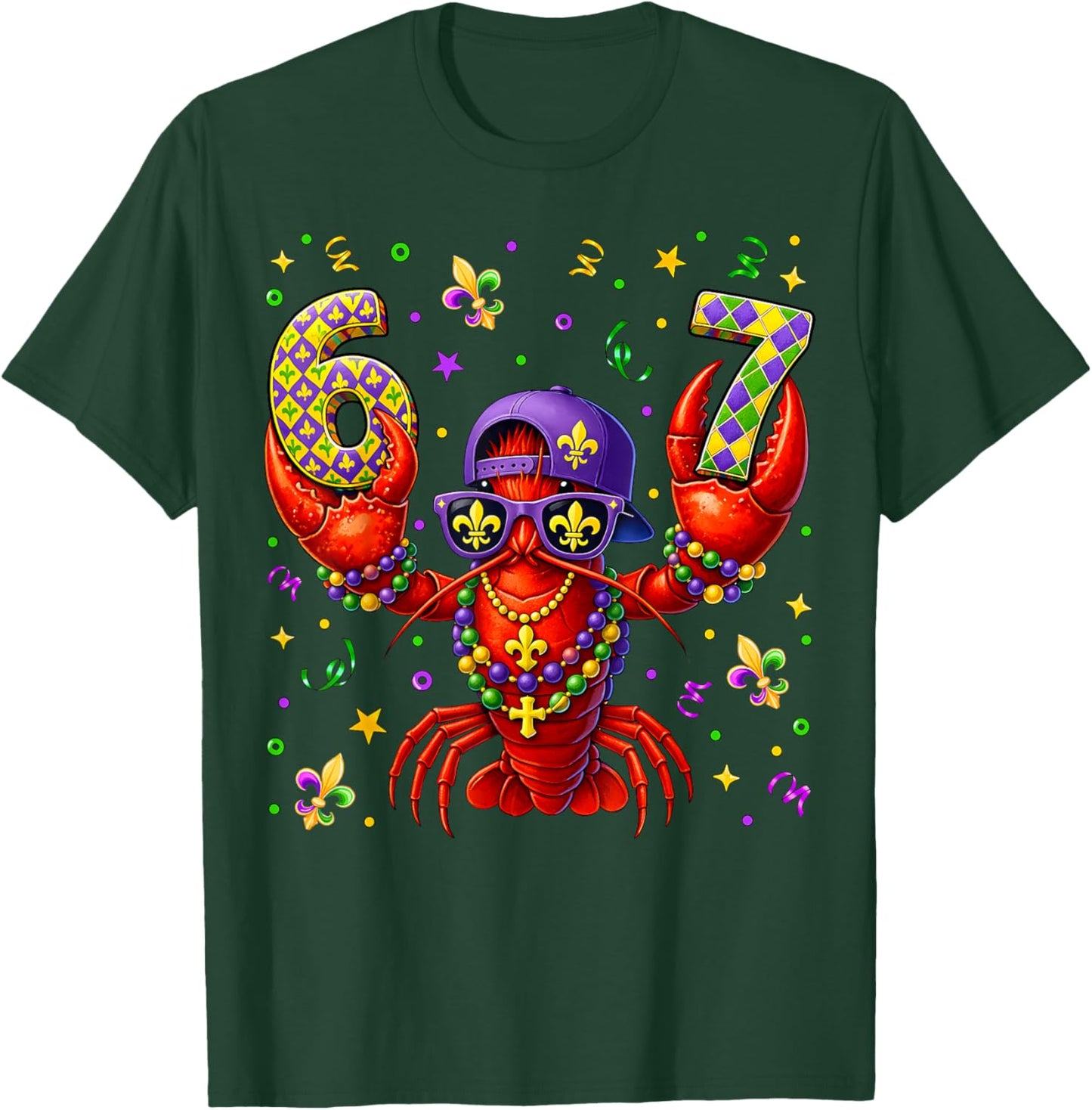 67 Mardi Gras Crawfish Beads Six Seven Carnival Boy Kids 6 7 T-Shirt - T-Shirt | Forest