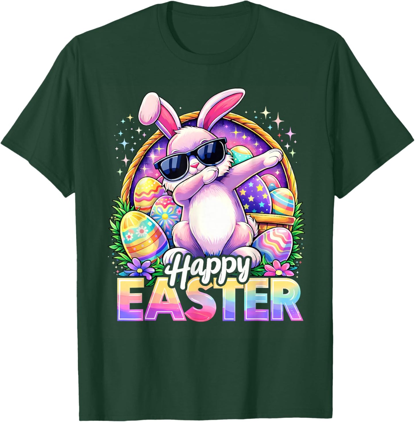 Funny Dabbing Bunny Happy Easter Sunglasses Men Women Kids T-Shirt - T-Shirt | Forest