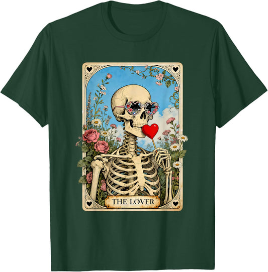 The Lover Skeleton Gothic Valentine Tarot Art T-Shirt - T-Shirt | Forest