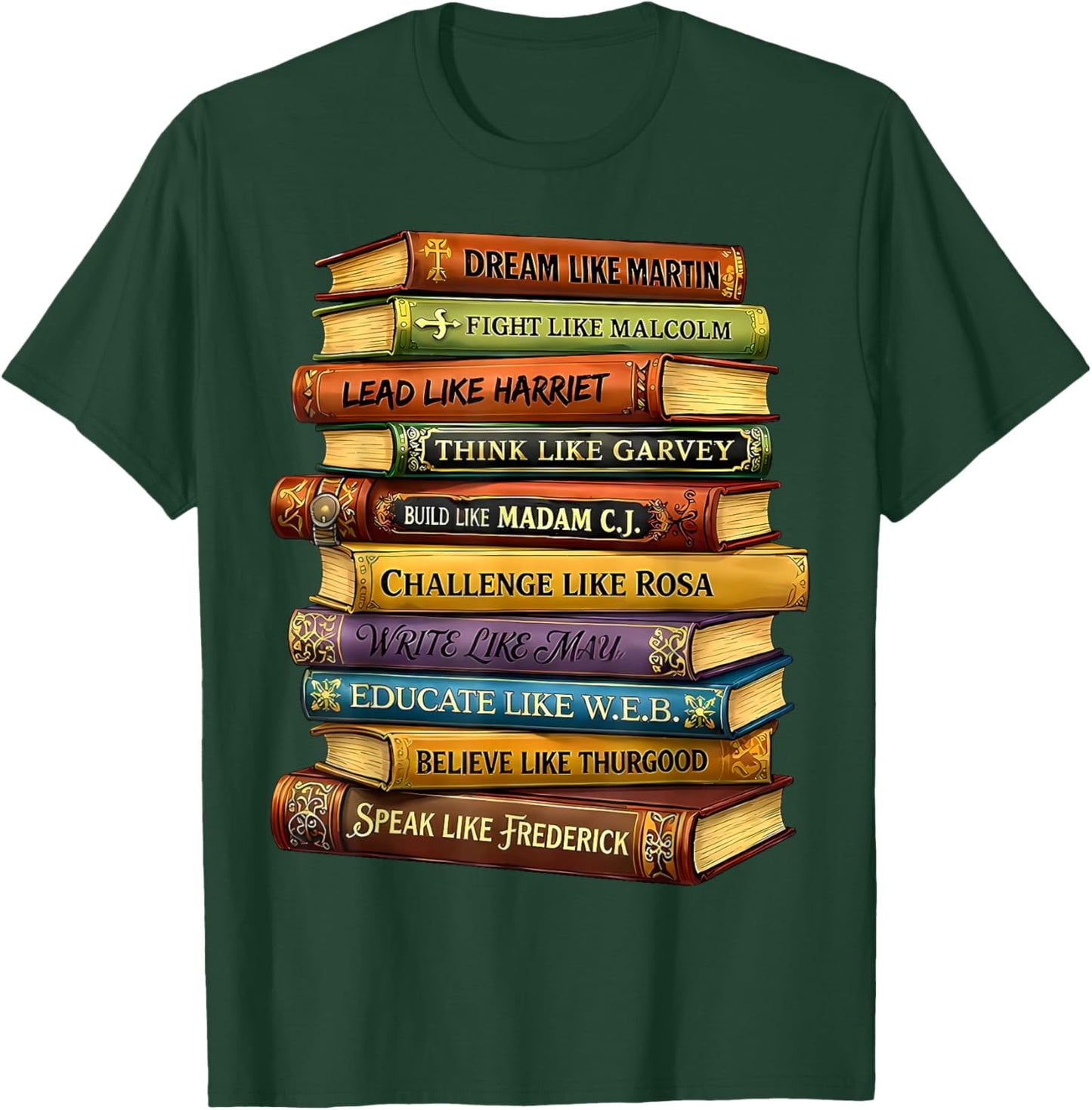 Black History Book Stack Leaders African American Pride T-Shirt - T-Shirt | Forest
