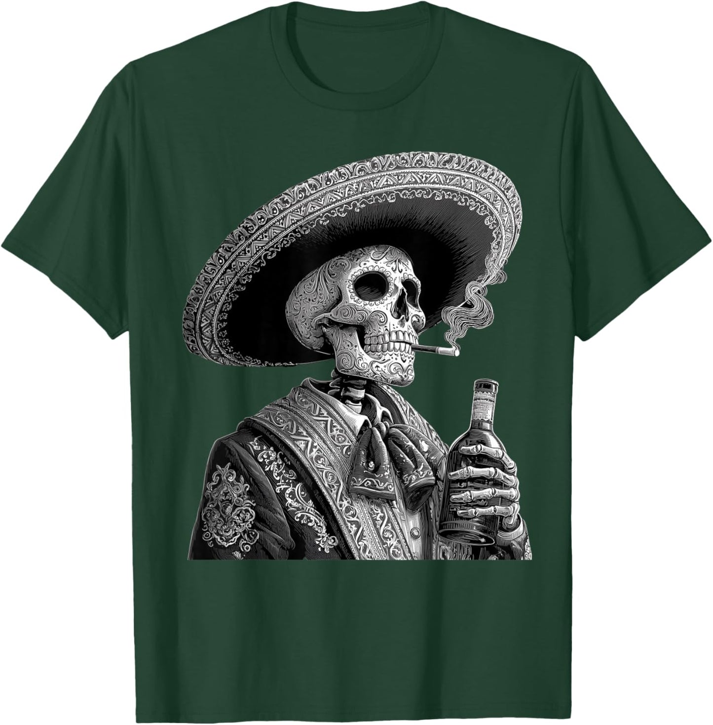 Vintage Mexican Heritage Skeleton Tequila Dia De Los Muertos T-Shirt - T-Shirt | Forest