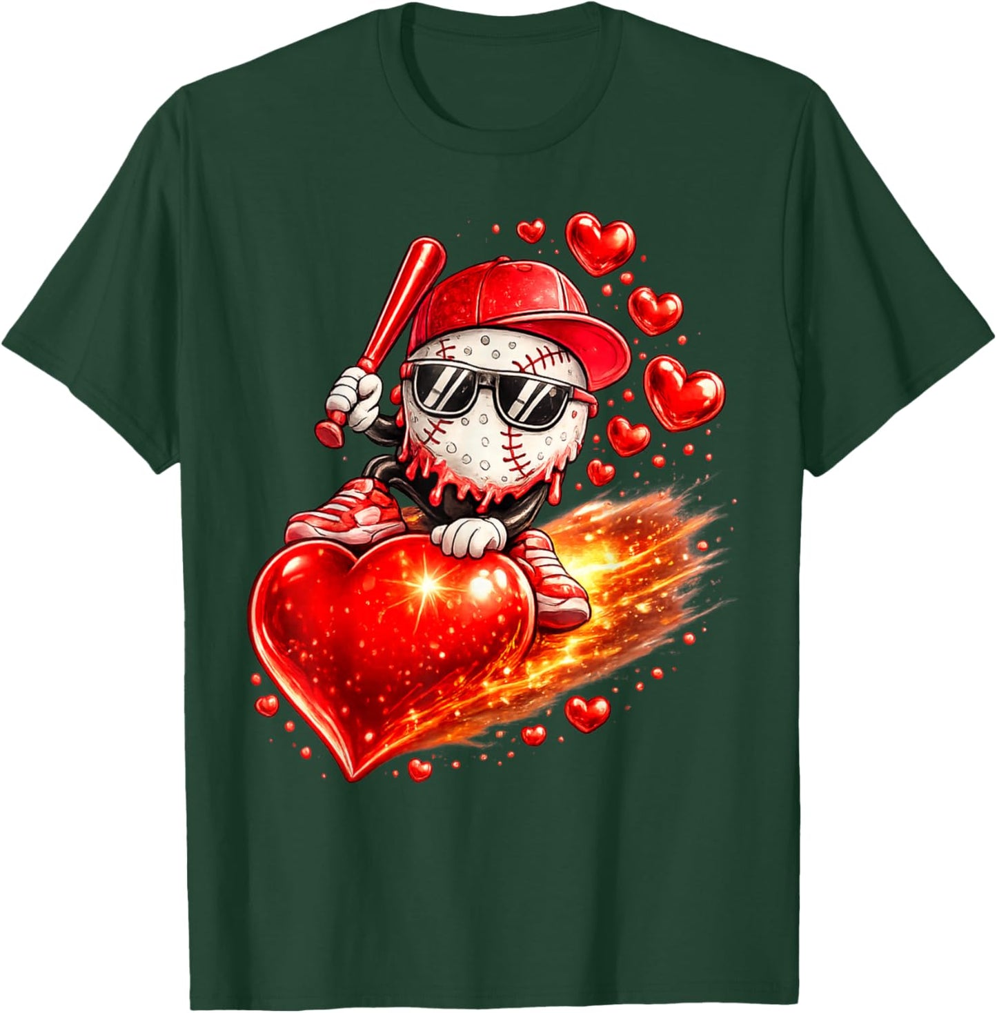 Baseball Valentine's Day Drip Ice Cream Team T-Shirt - T-Shirt | Forest