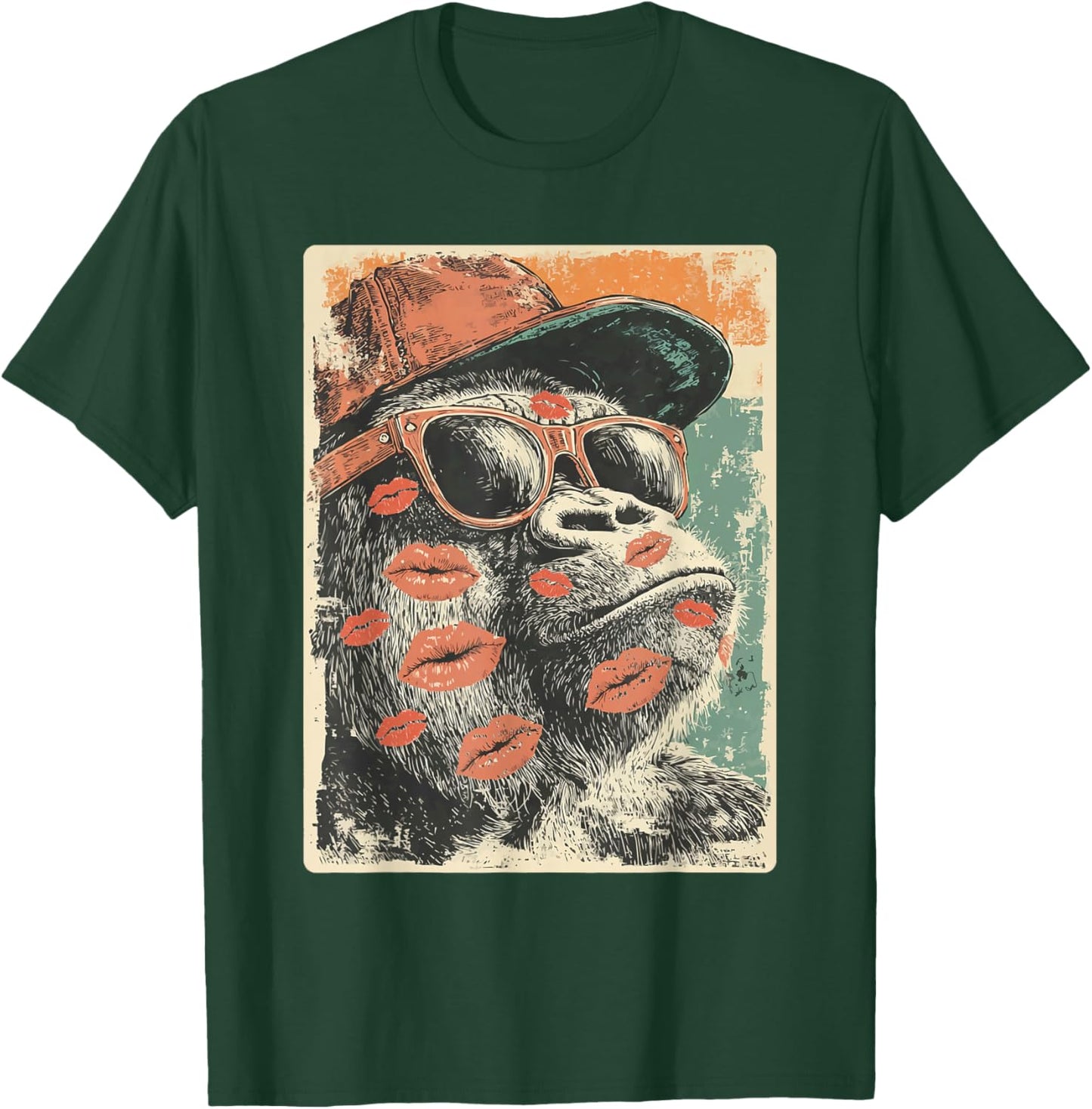 Cute Gorilla with Sunglasses Kisses Valentine's Day Animal T-Shirt - T-Shirt | Forest