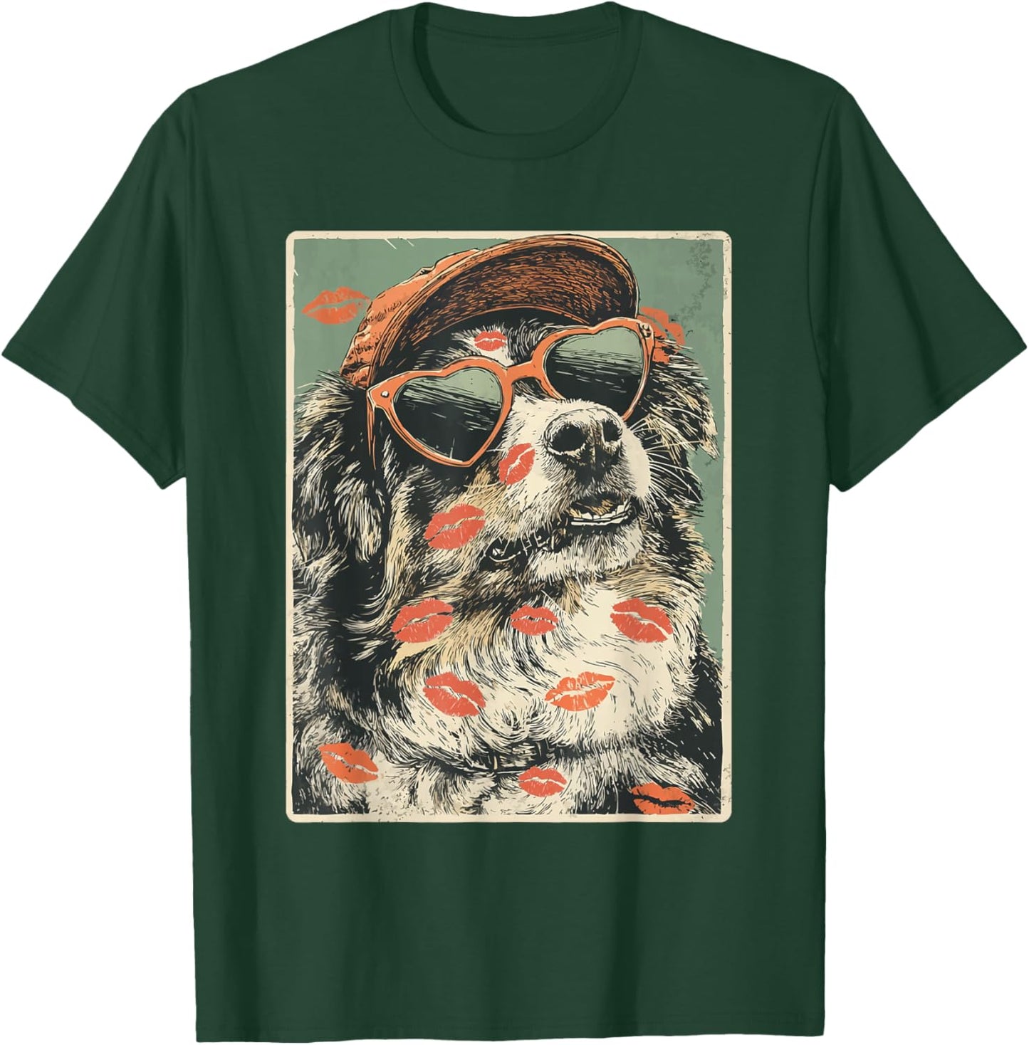 Australian Shepherd in Sunglasses Aussie Dog Valentine's Day T-Shirt - T-Shirt | Forest